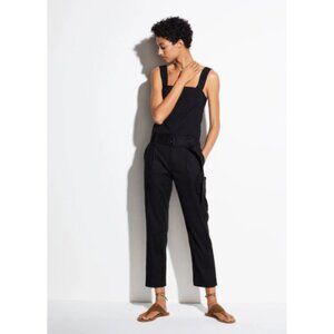 Vince Womens 6 Belted Linen Pant in Black